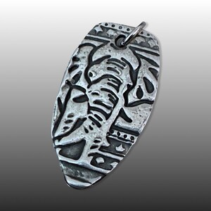 Elephant Handmade Pewter Rustic Focal Pendant Hand Carved Design Artisan Handmade image 3