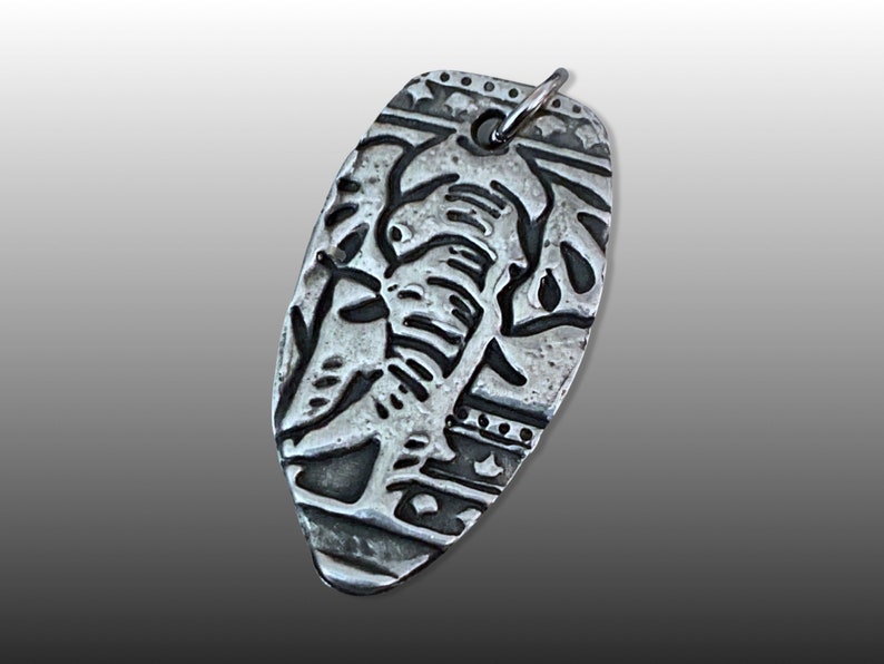 Elephant Handmade Pewter Rustic Focal Pendant Hand Carved Design Artisan Handmade image 3