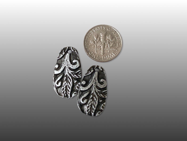 Leaf Charms Handmade Rustic Pewter Jewelry Components Earring Charms Springtime Jewelry Plants and Flowers Botanical Antique image 4