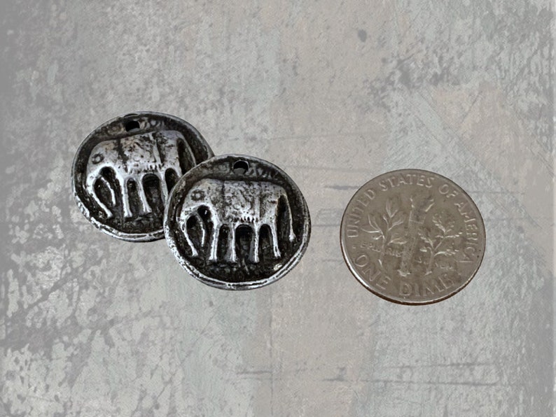 Elephant Charms, Rustic Pewter, Zen, Boho, Artisan Made Components, Hand Cast Pewter image 3