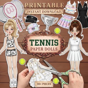Tennis Paper Dolls, Printable Tournament Sports Dress Up, Montessori DIY Screen Free Kids Activities