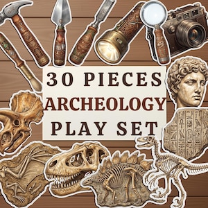 Rollenspiel Archäologie Clipart, Pädagogisches Archäologen-Set, Montessori Kinderaktivität, Digitaler Download