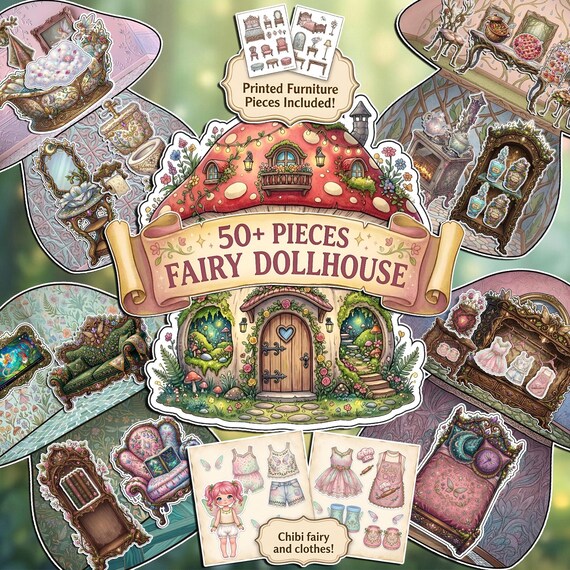 Dollhouse & Quiet Busybook Printable, Fairy Furniture Apparel Items, Kids Craft Activity, Digital Download