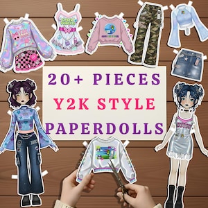 Muñecas de Papel Imprimibles | Más de 20 Piezas Estilo Y2K Cybercore | Atuendos Combinables | Descarga Digital