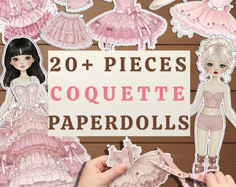 Printable Coquette Paper Dolls, Pink Ballerina Ballet Girl Dress Up Kids Activity