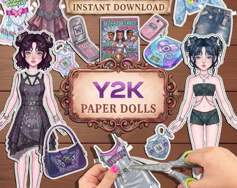 Printable Y2k Paper Dolls, 2000s Millennium Dress up Retro Fashion