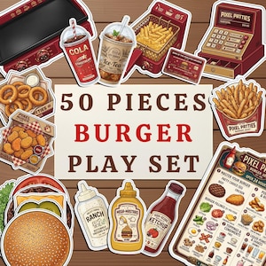 Pretend Play Burger Shop, Printable Hamburger Chef Dramatic Roleplay Games, Fine Motor Skills Activity for Kids