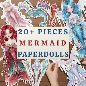 Printable Mermaid Paper Dolls, Ocean Princess Dress Up Kids Summer Beach Activities