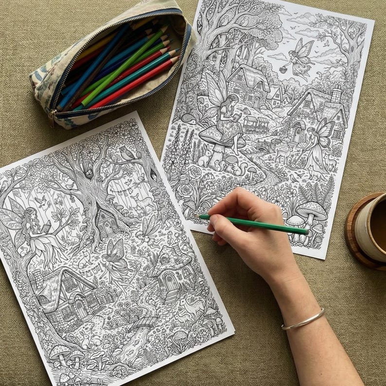 Fairy Adult Coloring Book Pages, Magical Enchanted Adult Kids Stress ...