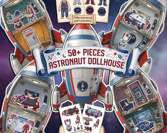 Printable Astronaut Dollhouse, Space Rocket Busybook, Paper Doll Dress Up, STEM Kids Activity