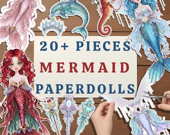 Ausmalbilder mit Meerjungfrauen-Motiven | Über 20 Teile | Kombinieren und bildschirmfreie Aktivität | Digitaler Download