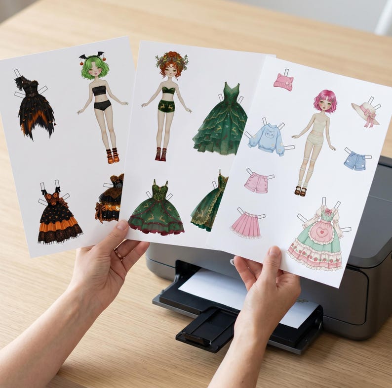 Large set of 120+ printable paper dolls and 500+ accessories in Anime, Dark Academia, Coquette, Street Style, Brat, Babygirl, Balletcore, Old Money, Christmas, Gothic and Kawaii aesthetics. Perfect for cut-out crafts, art journals, and creative projects.