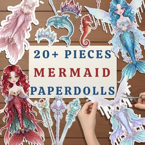 Muñecas de papel imprimibles | Más de 20 piezas de sirena | Combina y crea tu propia actividad sin pantalla | Descarga digital