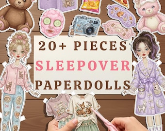 Muñecas de Papel: Fiesta de Pijamas, Juego de Simulación, Actividad Infantil de Vestir Kawaii, Descarga Digital.