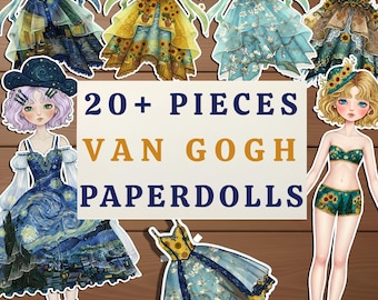 Printable Van Gogh Paper Dolls, Starry Night Dress Up, Montessori Art Kids Activity