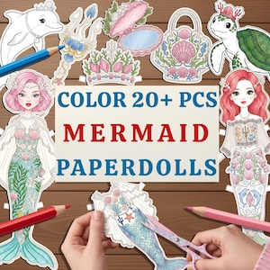 mermaid dress up set paper DOLLS MERMAIDS MOTHER & DAUGHTERS PAPERCRAFTS its a perfect gift for birthdays or any occasion Paper Mermaid Dress up Doll