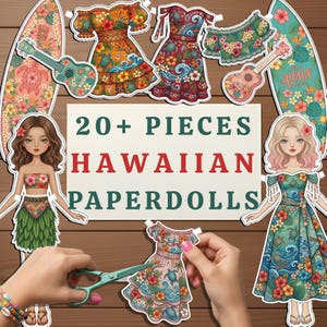 Muñecas de Papel Hawaianas | 20+ Atuendos Polinesios Hawaii-Kalani | Actividad de Vestir Luau Hula | Descarga Digital