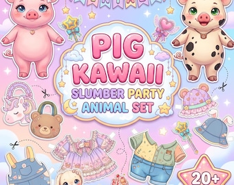 Muñecas De Papel Kawaii, Vestimenta De Cerdo Imprimible, Juego De Simulación De Pijamada De Lechón Actividad Tranquila Para Niños