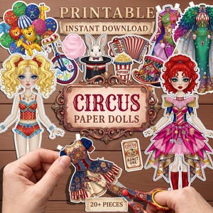 Muñecas de Papel de Circo y Carnaval Imprimibles, Más de 20 Atuendos Combinables, Actividad Manual de Recorte Vintage, Descarga Digital