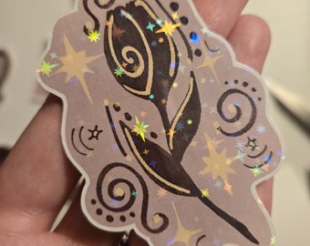 Adesivo olografico con tulipano celeste fatto a mano in arte popolare