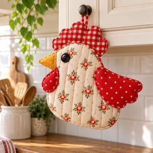 Chicken Oven Mitt Sewing Pattern, Quilted Potholder (Digital Download)