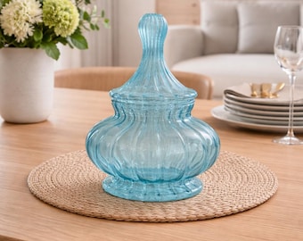 Hand Blown Glass Jar with lid | Decorative Candy Bowls | Cookie Jar | Kitchen Accessories.