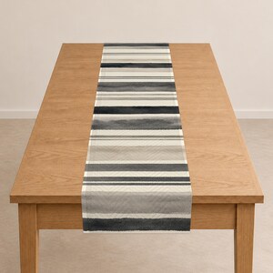 Black and Gray Striped Quilted Table Runner with Cream Bands