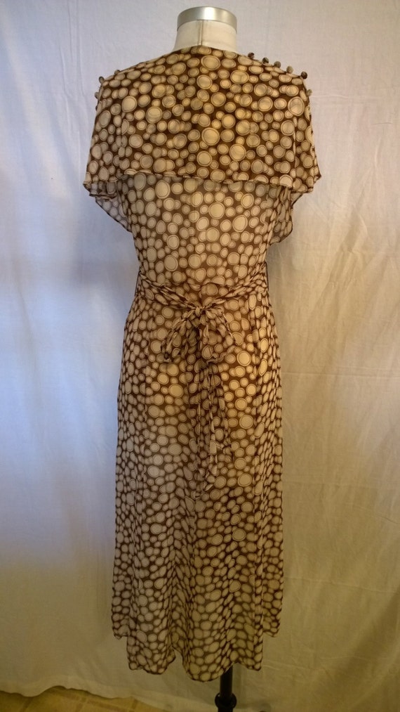 Vintage 1930's Brown and Cream Silk day dress. - … - image 2