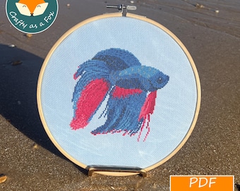 Betta Fish Cross Stitch Pattern | Siamese Fighting Fish | Ocean Sea Creature Embroidery