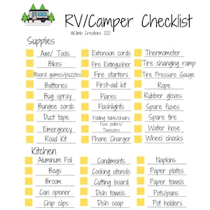 RV Checklist, Motorhome Supplies Organize, Adventure, Packing List, Camping Gear, Printable, Digital Download, Packing List, Glamping Gear
