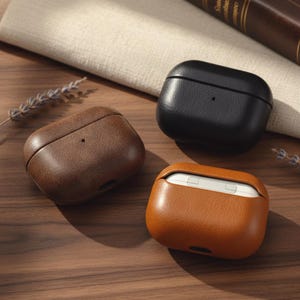 Lederhülle für AirPods – Hochwertige Rundum-Schutzhülle für AirPods Pro/Pro2/Pro3/4 – Luxuriöse Hülle aus Vollnarbenleder – Hochwertiges veganes Leder