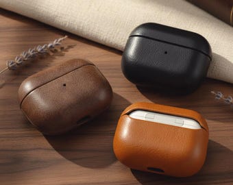 Leather AirPods Case – Premium Full-Wrap Protective Cover for AirPods Pro/Pro2/Pro3/4 – Luxury Top-Grain Leather Case – Luxury Vegan leather