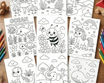 子供向け、動物、冒険をテーマにした印刷可能な塗り絵9枚（PDF）