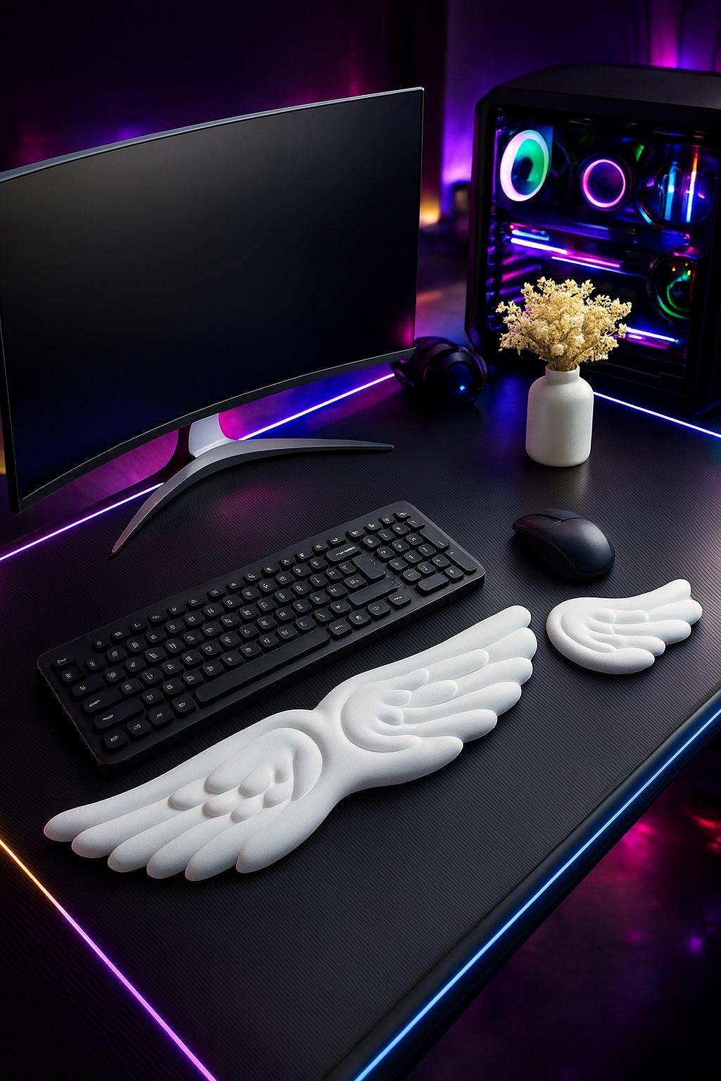 Angel Wings Wrist Rest Set – Memory Foam Keyboard & Mouse Pad – Kawaii ...