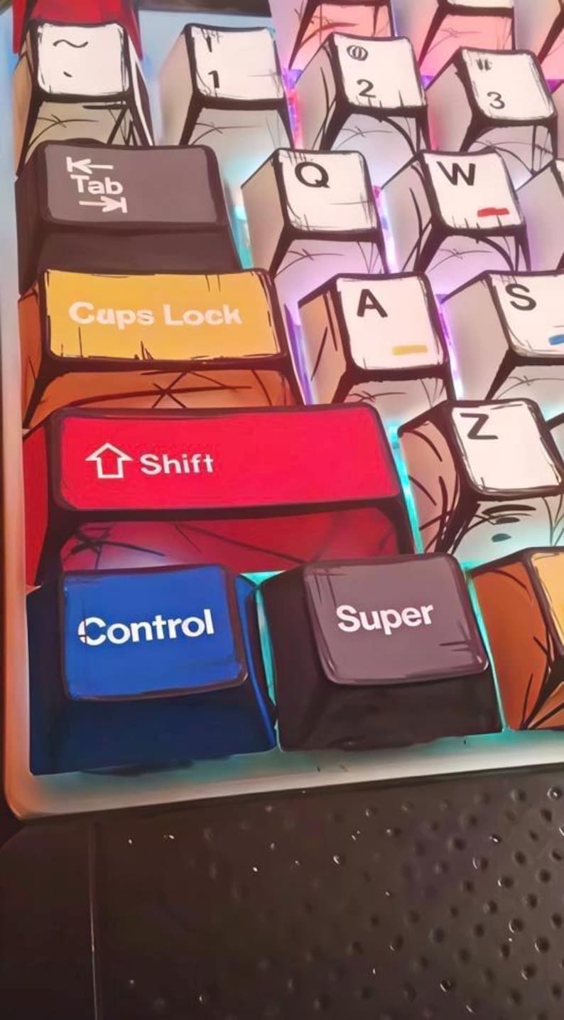 Comic Keycap Set – 135 PBT Keycaps – Cartoon Sketch Keycaps – Colorful ...