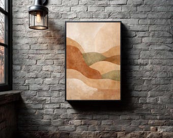 Stampa di paesaggio astratto dai toni terrosi, arte murale boho dai colori caldi e neutri, decorazione per soggiorno e ufficio, arte dai toni della terra, download digitale