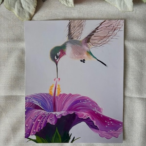 Hummingbird in Flight Feeding From a Flower - Art Print