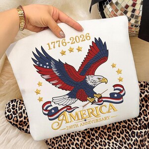 America 250th Anniversary Embroidery Design, Patriotic Eagle Banner, 1776 2026 USA Celebration, Machine Embroidery File PES DST image 2