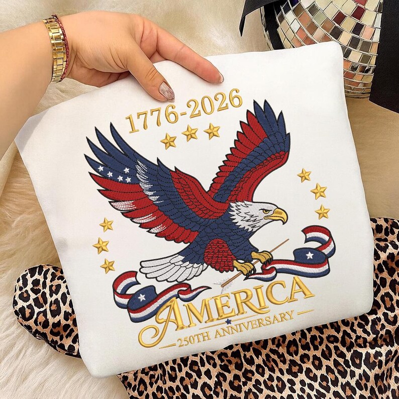 America 250th Anniversary Embroidery Design, Patriotic Eagle Banner, 1776 2026 USA Celebration, Machine Embroidery File PES DST image 2