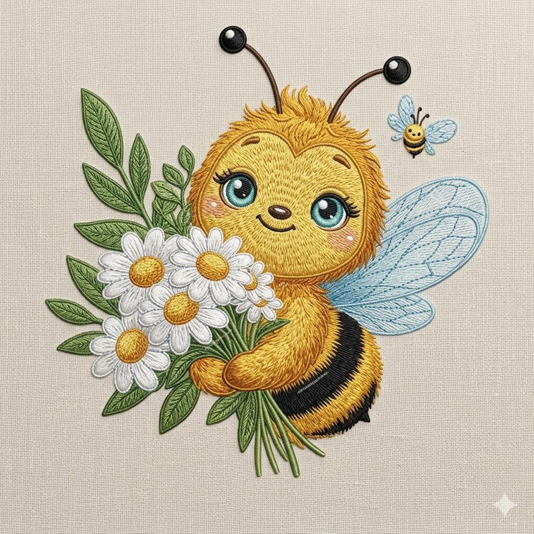 Bee Bouquet Embroidery Design, Cute Bumblebee With Daisies Machine ...