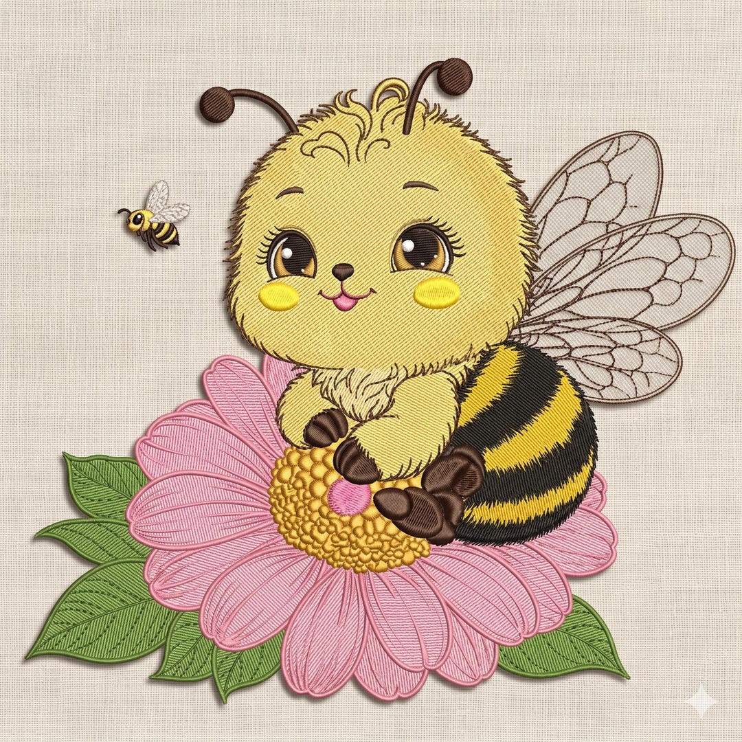 Adorable Bee Flower Embroidery Design, Cute Honey Bee Floral Machine ...