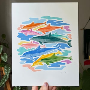 Rainbow Dolphins 8x10 Print