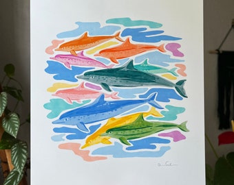 Rainbow Dolphins 8x10 Print