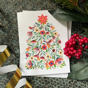Ensemble de cartes florales d'arbre de Noël