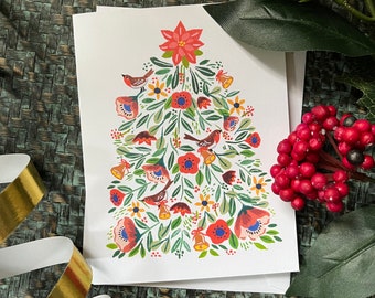Blumen Weihnachtsbaum Karten-Set