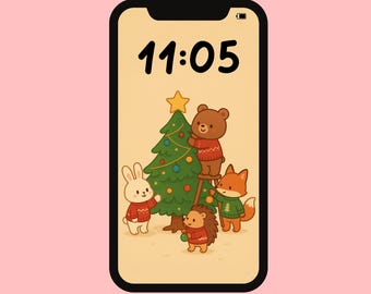 Kawaii Weihnachten Tier Handy Hintergrundbilder, festlichen Urlaub Hintergrund (Digitaler Download)