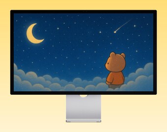 Niedlicher Bär als Sternengucker Hintergrundbild - Kawaii Bär in den Wolken, Verträumter Nachthimmel, Nachthimmel, Nachthimmel, Nachthimmel, Nachthimmel, Nachthimmel