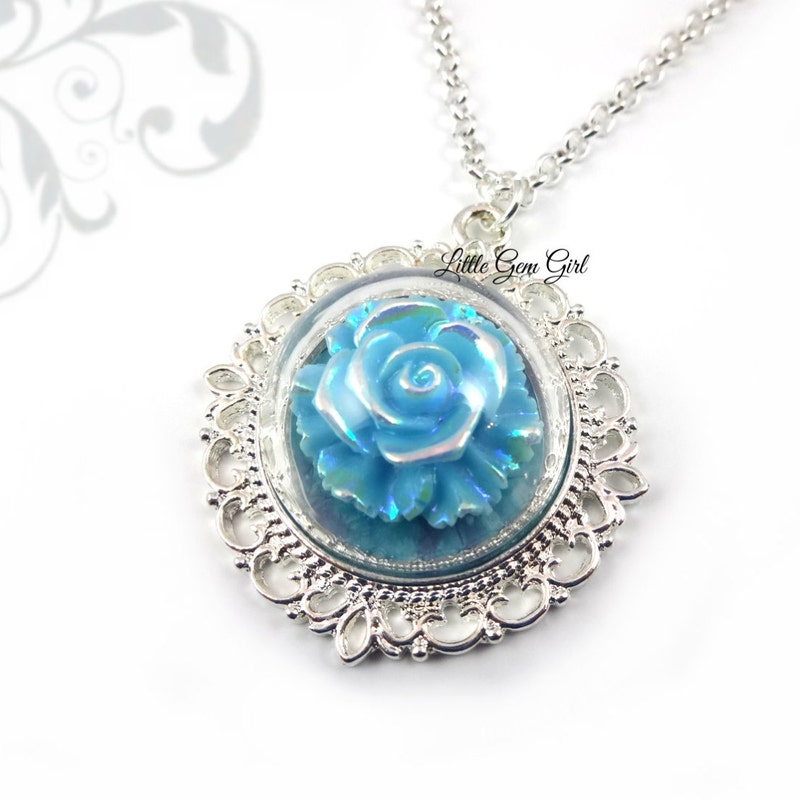 Arcane Necklace Blue Rose Etsy