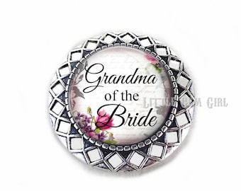 Grandma of the Bride Wedding Brooch - Silver or Gold Boutonniere Grandmother of the Bride Pin -  23 Backgrounds & 4 Brooch Options