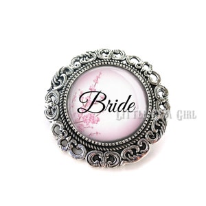 Bride Wedding Brooch - Silver or Gold Wedding Boutonniere - Bride Jewelry Pin - 23 Backgrounds & 4 Brooch Options - Bachelorette Party